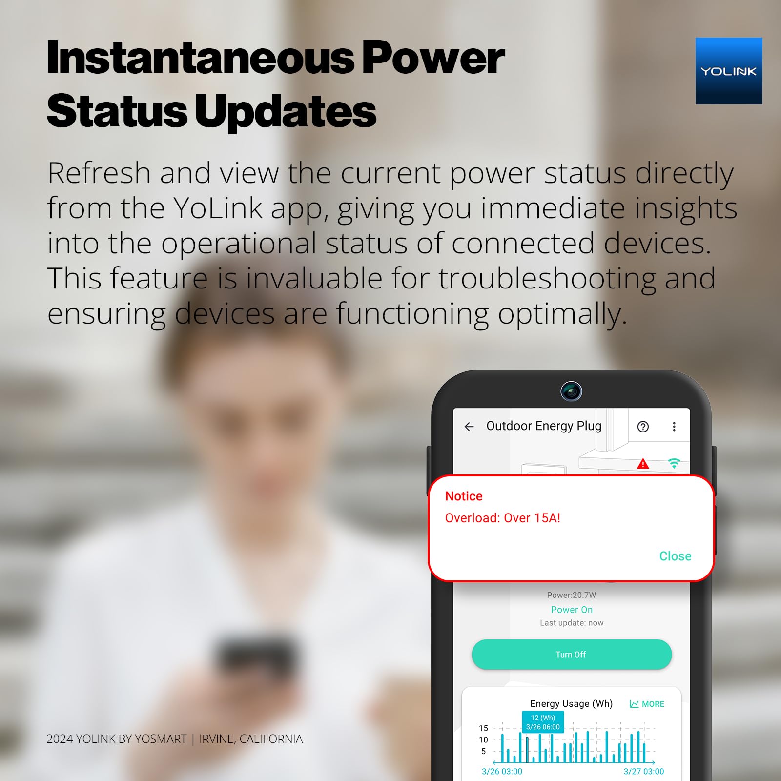 YoLink Smart Outdoor Energy Plug IP65 1800W 15A Smart Plug with Real-Time Energy Monitoring Automatic Safety Shutoff Alexa — view 6