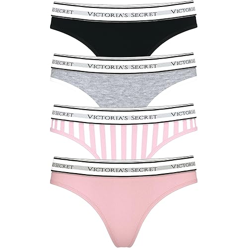 Victoria's Secret Women's Cotton Logo Thong Underwear, Panties for Women, Multi Pack (XS-XXL)