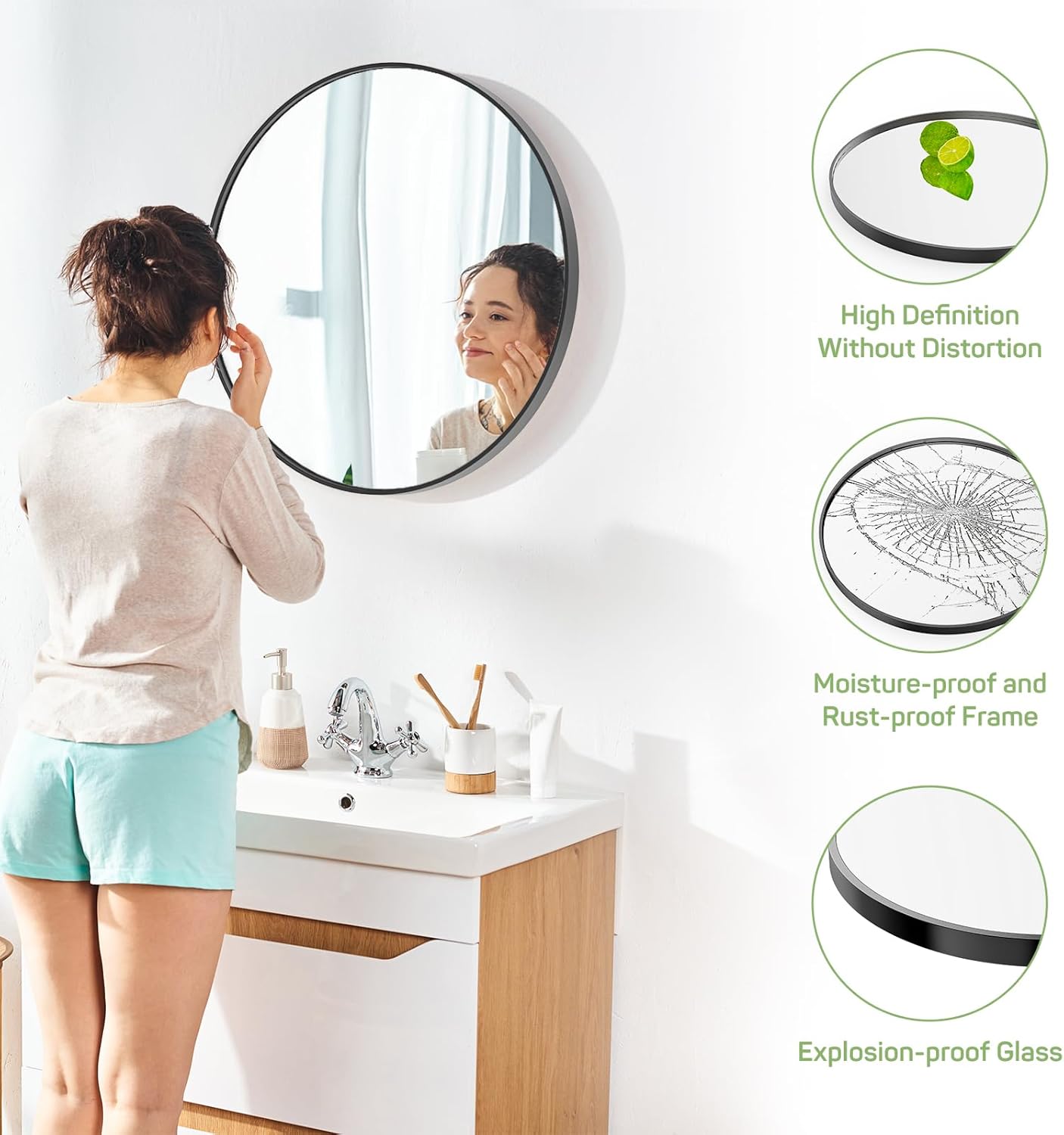 Round Wall Mirror, 30-Inch Black Circle Bathroom Mirrors for Over Sink, Entryway, Living Room, Vanity