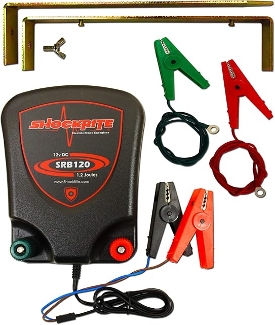 ShockRite Electric Fence Energiser SRB120 1.2 Joule 12 Volt, Earth Stake & Cables 3 Year Warranty