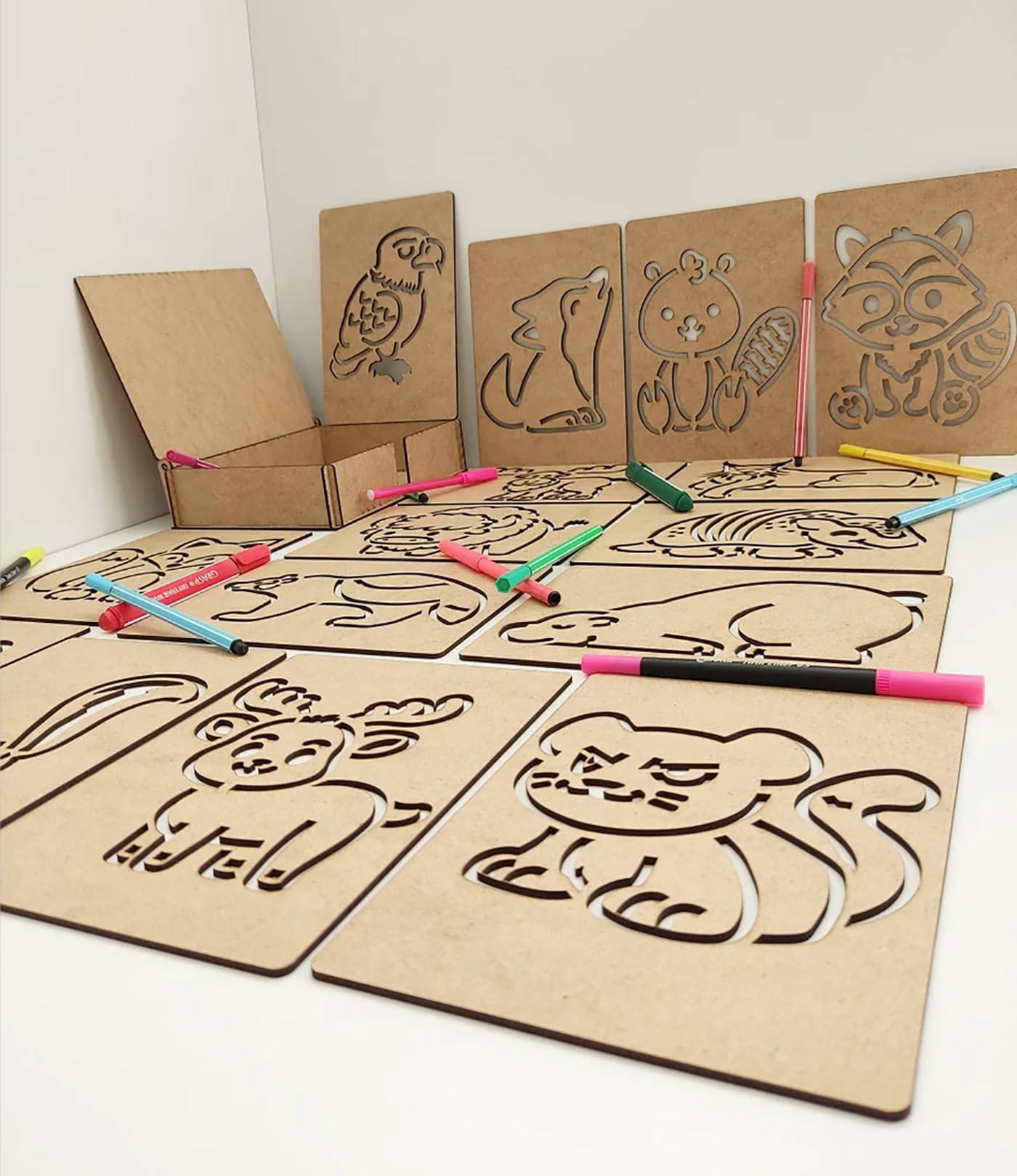 Cliths 15-Piece Montessori Wild Life Animals Stencil Set - Wooden Educational Toys for Skill Development for Kids 1