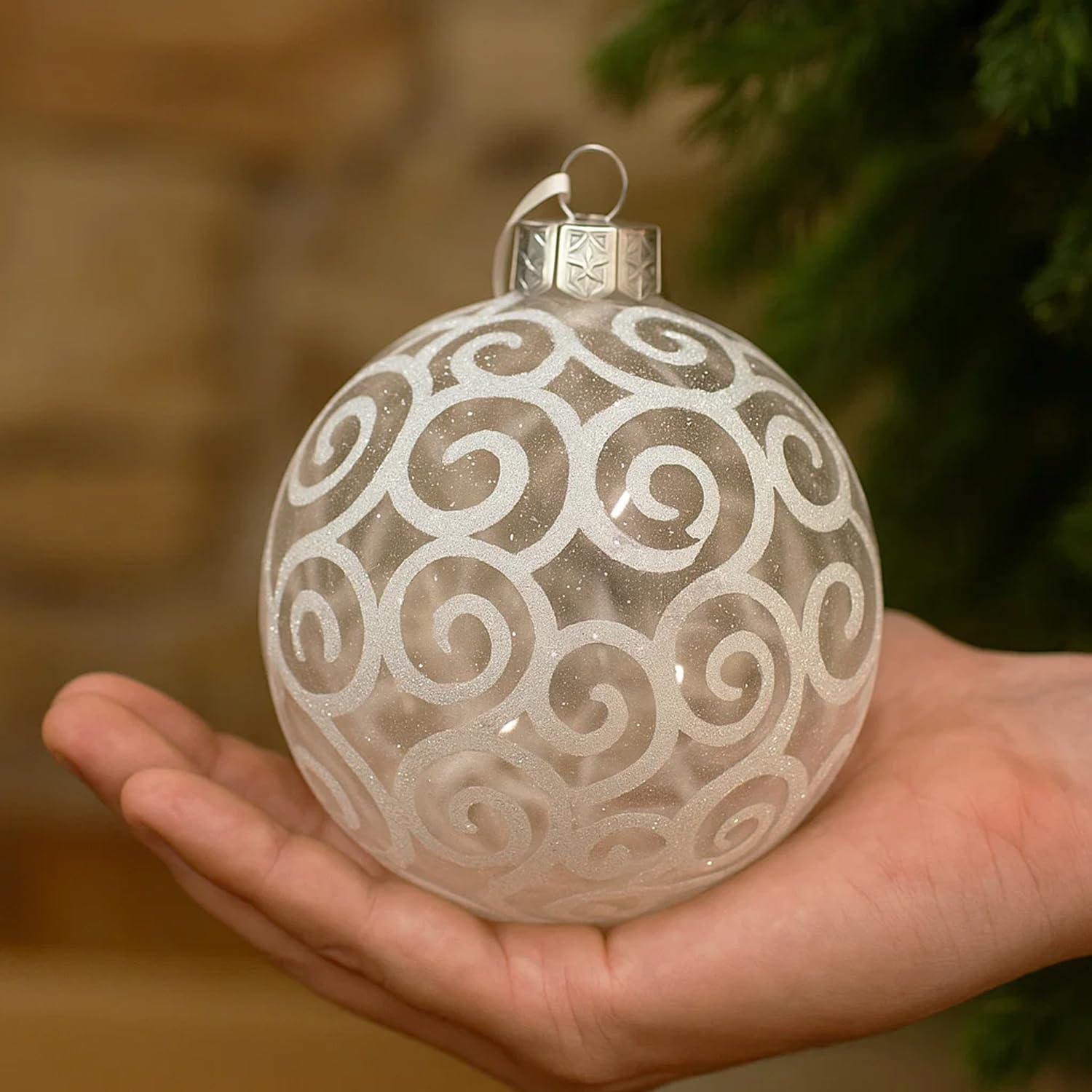 8pk Palline di Natale a spirale bianche trasparenti per decorazioni per l'albero di Natale - Palline di plastica infrangibili extra large da 120 mm e decorazioni a forma di fiocco di neve