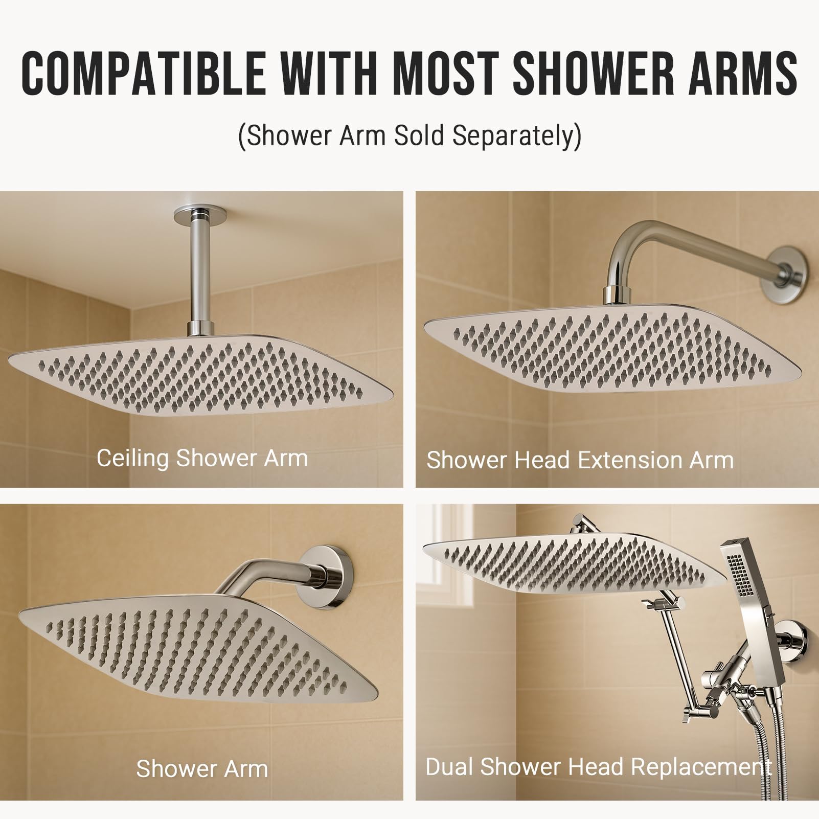 G-Promise Cabezal de ducha de lluvia extragrande de metal, cabezal de ducha rectangular de 12 x 8 pulgadas para cuerpo completo, resistente y duradero, montaje en pared, cromado