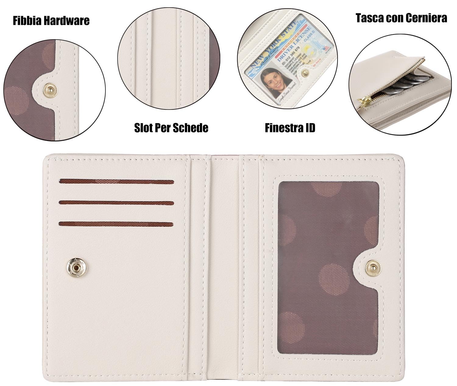 RRANCharltu Portafoglio Donna Piccolo in Pelle Portamonete Piccoli con Cerniera e chiusura a Scatto Scomparti per Carte Multipli(Bianco)