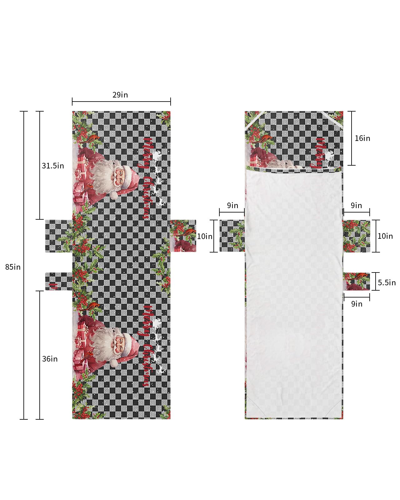 Christmas Beach Lounge Chair Towel Cover, Soft Chaise Lounge Towel with Side Pockets Patio Pool Chairs Cover for Beach/Pool Sunbathing 29x85 Xmas Santa with Gifts Black Plaid Xmas Berry Birds