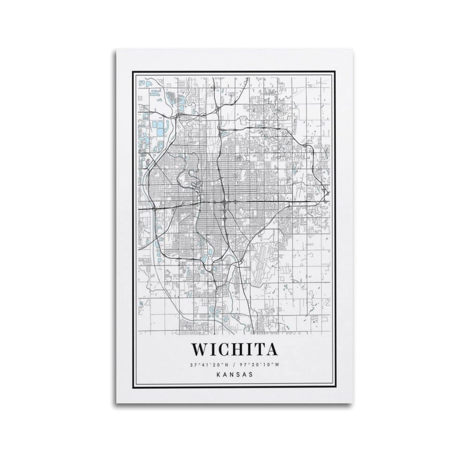 xiaoxiaoshen Wichita Kansas Map Canvas Poster Wall Art Prints Room Aesthetic Murals Bedroom And Living Decorations 12x18inch(30x45cm)