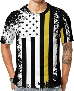 Vintage 911 Dispatcher Thin Gold Line Flag Men's Print T-Shirt Short Sleeve Fashion T Shirt Casual Tees Tops