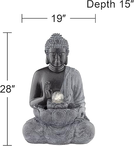 Miniatura 4 de Sitting Buddha - Fuente de agua de suelo de piedra sintética de 28 pulgadas de alto para decoración de interiores y exteriores, con luz LED, función