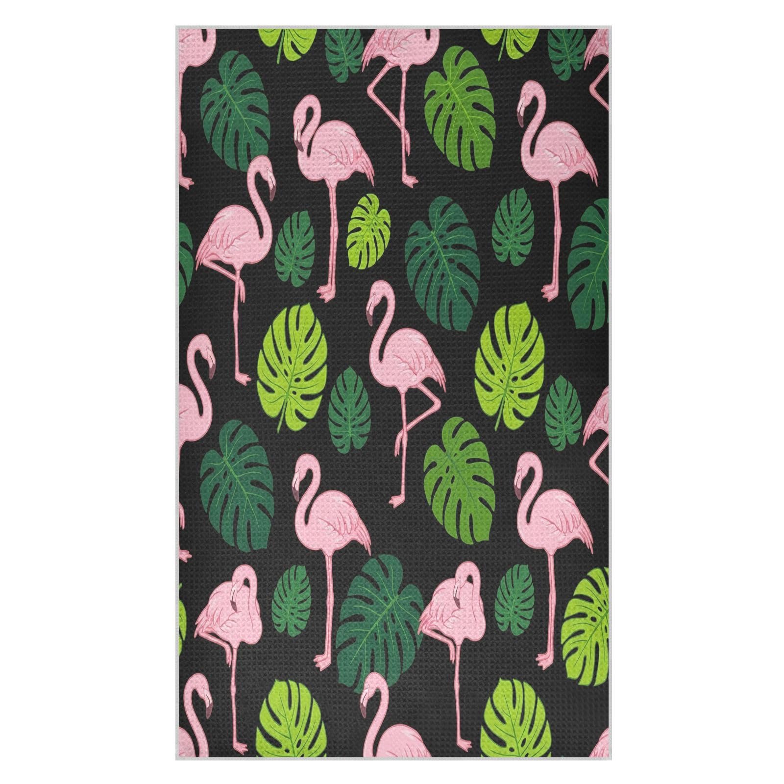 Lyeorm Flamingo Tropical Leaf Waffle Weave Kitchen Towels 18x30 Inch Soft Absorbent Microfiber Dish Cloths