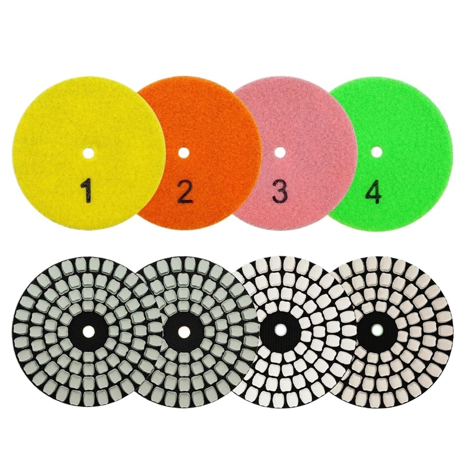 Almohadillas de pulido Juego de almohadillas pulido diamante, discos molienda resina flexibles for uso en seco y húmedo, herramienta abrasiva for azulejos porcelana, mármol granito(1 SET-4 INCHES)