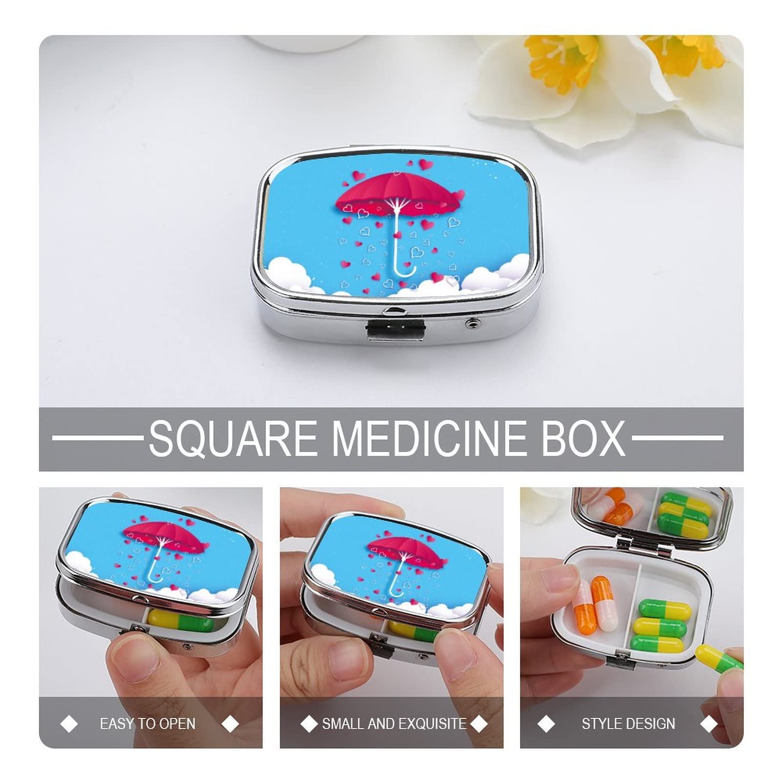 Pastillero Del Gremio De Filósofos Desempleados Cielo Azul Amor Paraguas Rojo Pastillero Decorativo Con Caja De Regalo, Medicina De Moda