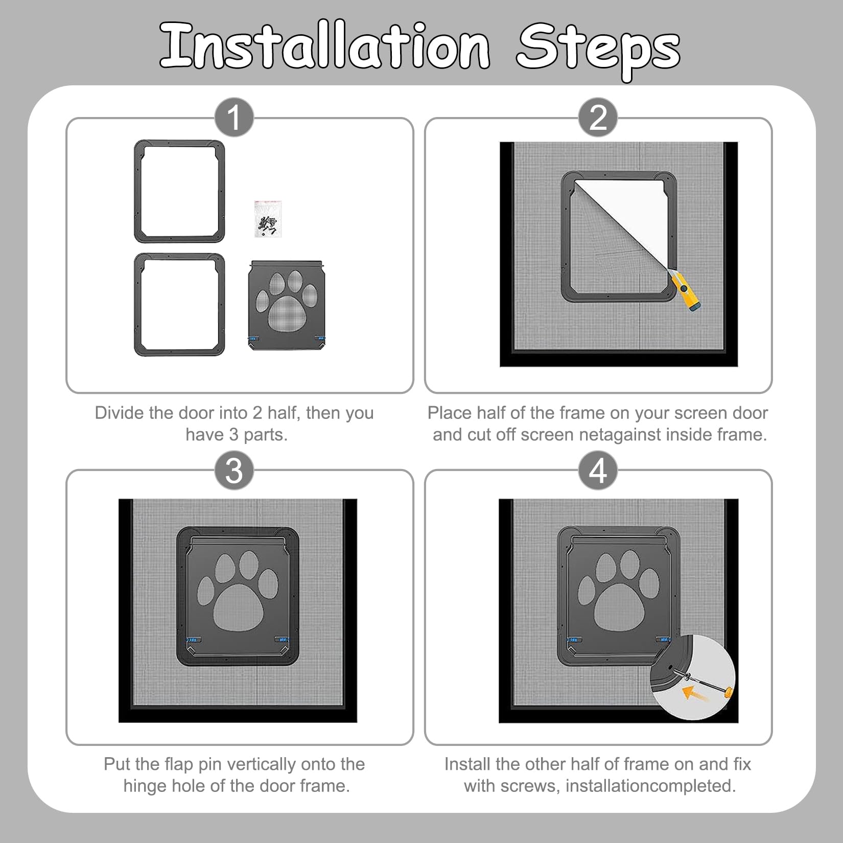 Einfache Installation Katzenklappe(29 cm * 24 cm) Abschließbar Haustierklappe Fliegengitter mit Magnetverschluss für Kleine Hunde und Katze