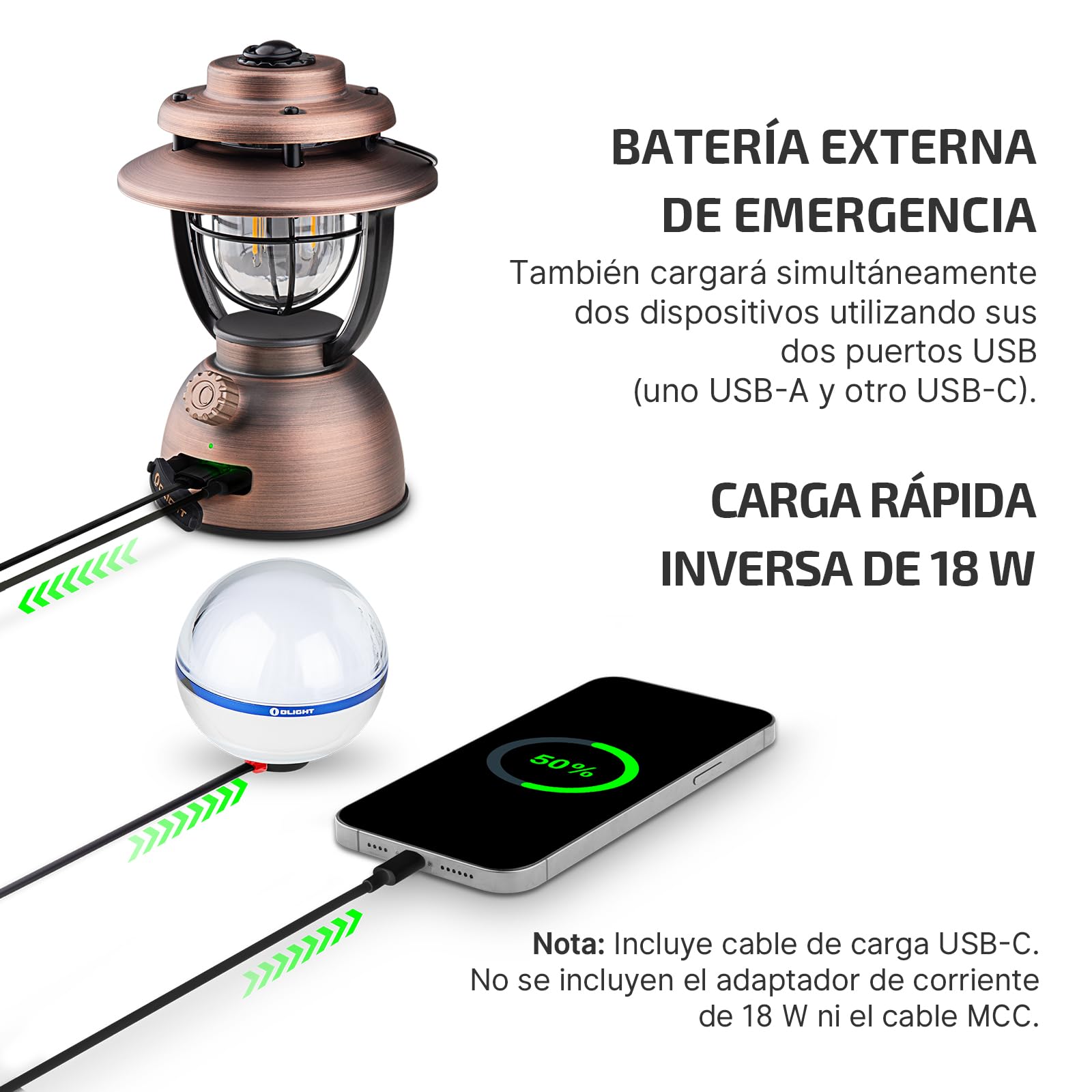 OLIGHT Olantern Classic 2 pro Smart Linterna Camping Recargable 300LM con Recargable por USB Impermeable IPX5 Lámpara de Emergencia 2 Modos de Iluminacion Farol para Trabajar y para Exteriores Camping