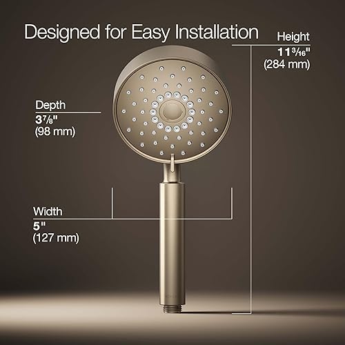 Miniatura 3 de KOHLER 22166-G-BV Purist - Ducha de mano con cuatro funciones, cabezal de ducha de mano con 3 ajustes de pulverización, 1.75 GPM, bronce cepillado