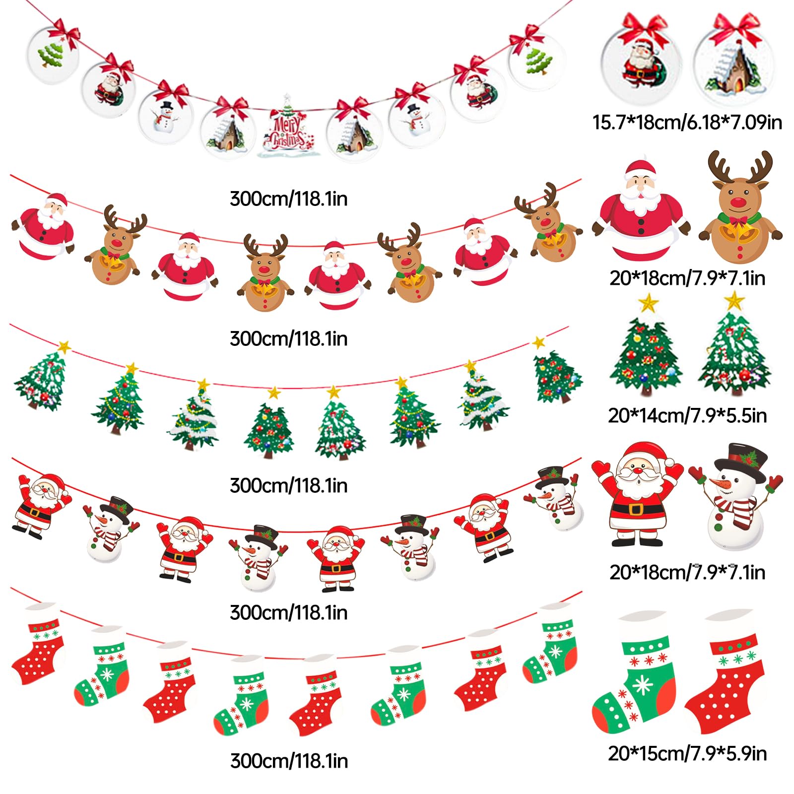5PCS Christmas Hanging Bunting Garland Decorations Xmas Hanging Bunting Banner Santa Snowman Reindeer Christmas Bunting Flags for Christmas Party Decor - Image 2