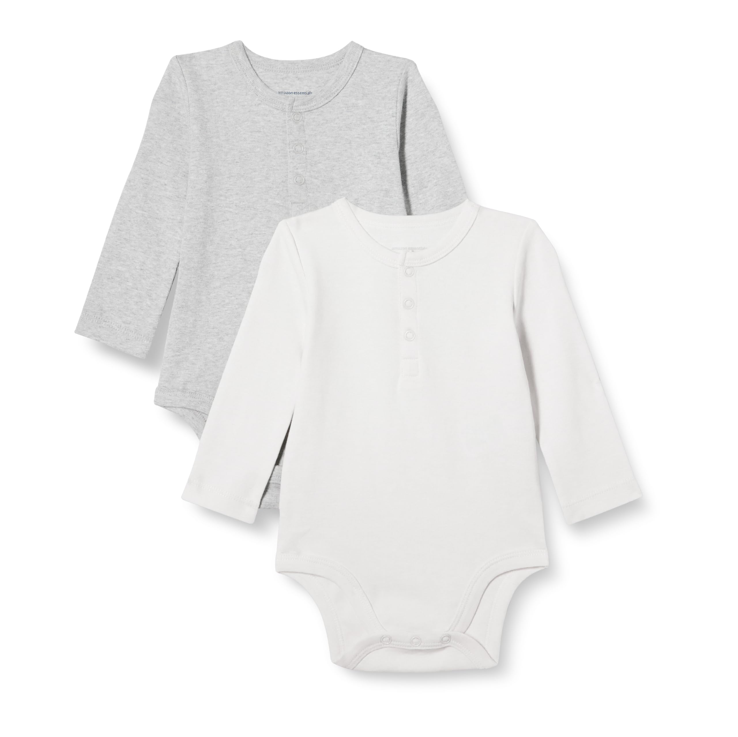 Amazon Essentials Unisex Babies' Long-Sleeved Henley Bodysuits, Pack of 2, Ivory/Light Grey Heather, Premature