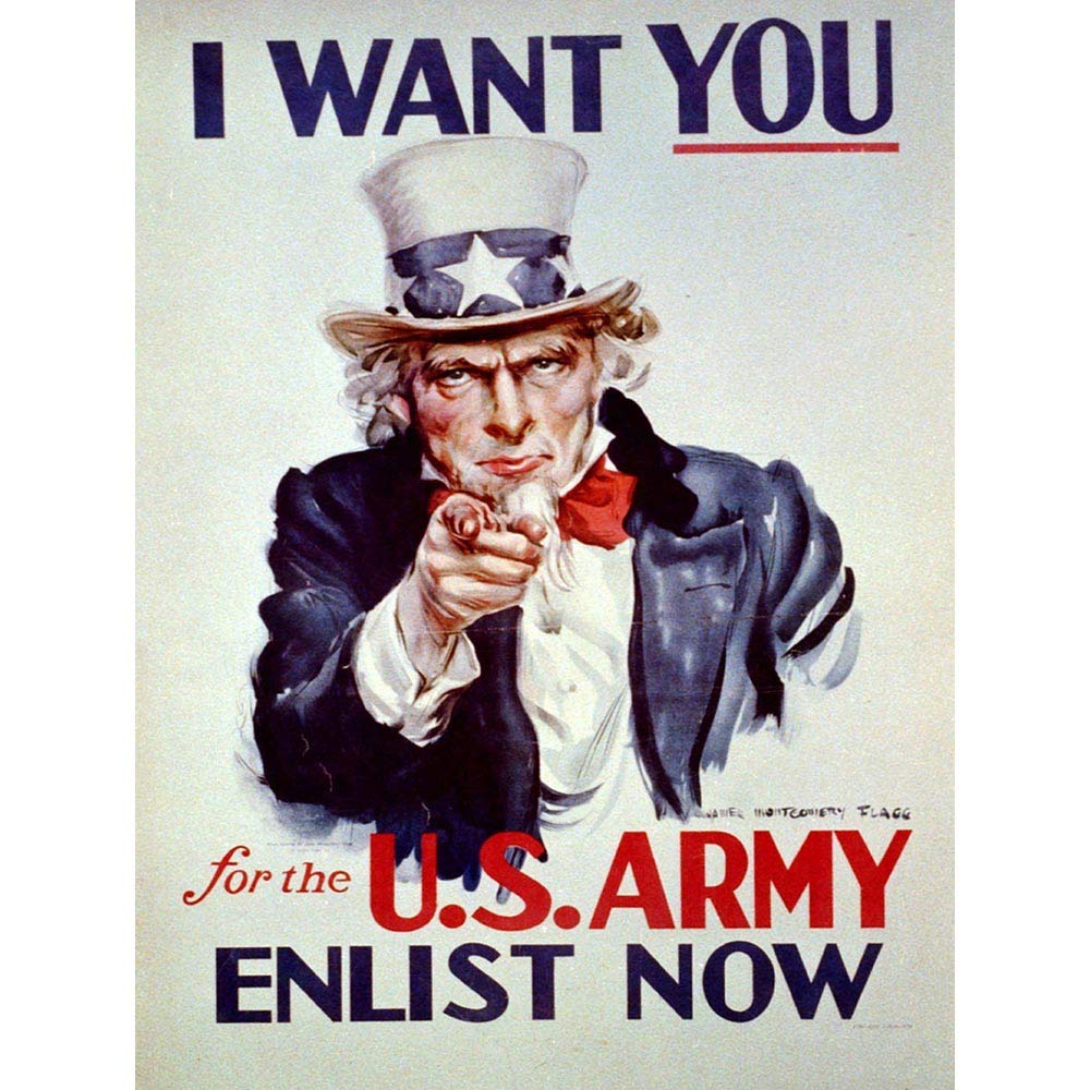 Wee Blue Coo Uncle Sam USA Army Want You Vintage Art Print Poster Wall Decor 12X16 Inch