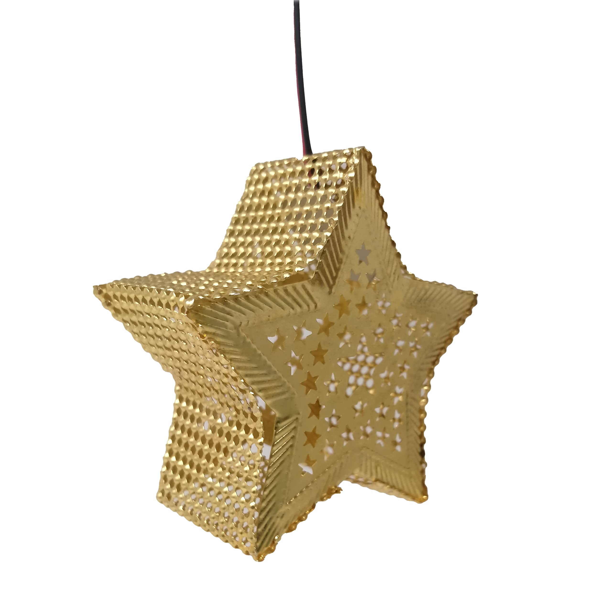 EXCEL IMPEX Golden Star Shaped Christmas Decoration Hanging LED Light Mini Chandelier with 5 Tail Golden Star 8.5cm* 8.5cm Pack of 1, for Room Decoration, Home Decor, Christmas Decor, Diwali Decor 2