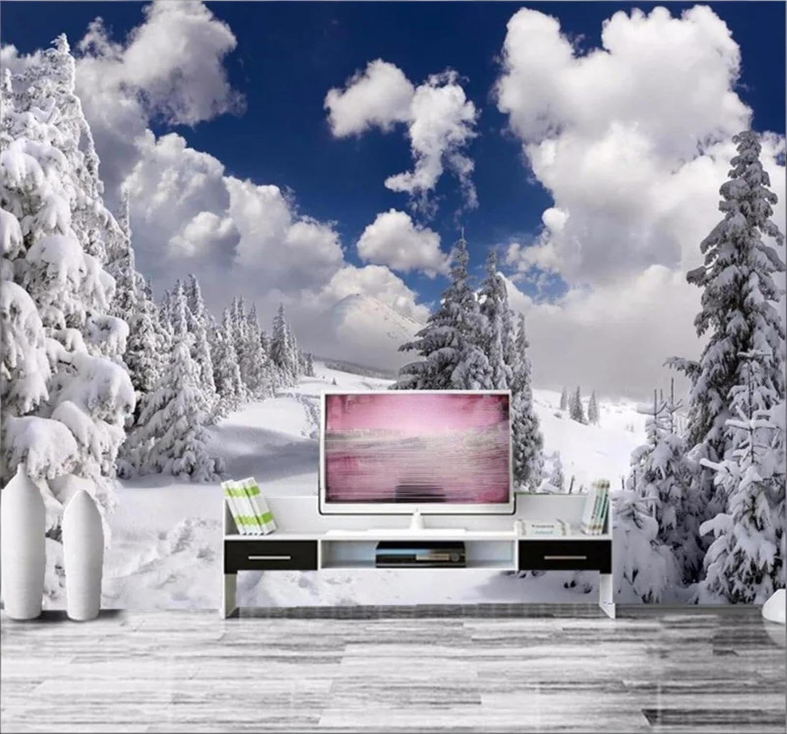 XLMING Beautiful Blue Sky White Clouds Forest Snowy Scenery 3D Wallpaper Luxury Silk Study Dining Feature Sofa Grey Bedroom Living Room Tv Decorative Wall-430cm×300cm