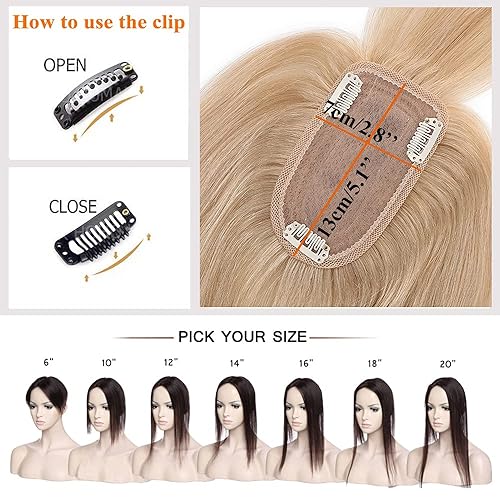 Miniatura 40 de MY-LADY Toppers de cabello humano real para mujer, adornos de cabello humano con flequillo para mujer, 5.1 x 2.7 pulgadas, base de seda para mujeres