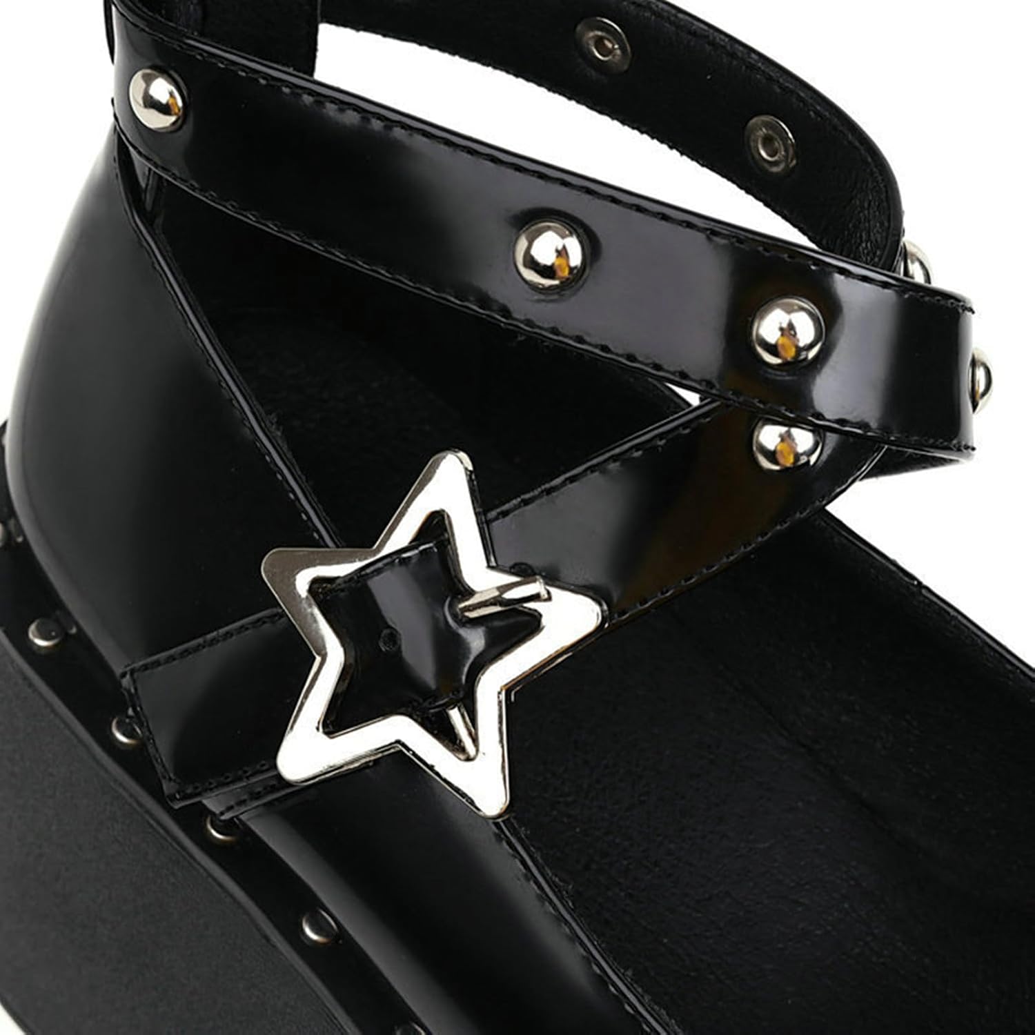 Women Mary Jane Lolita Platform Shoes Ankle Strap Buckle Round Toe Goth Punk Rivet Chunky Uniform School Wedge Pumps Shoes