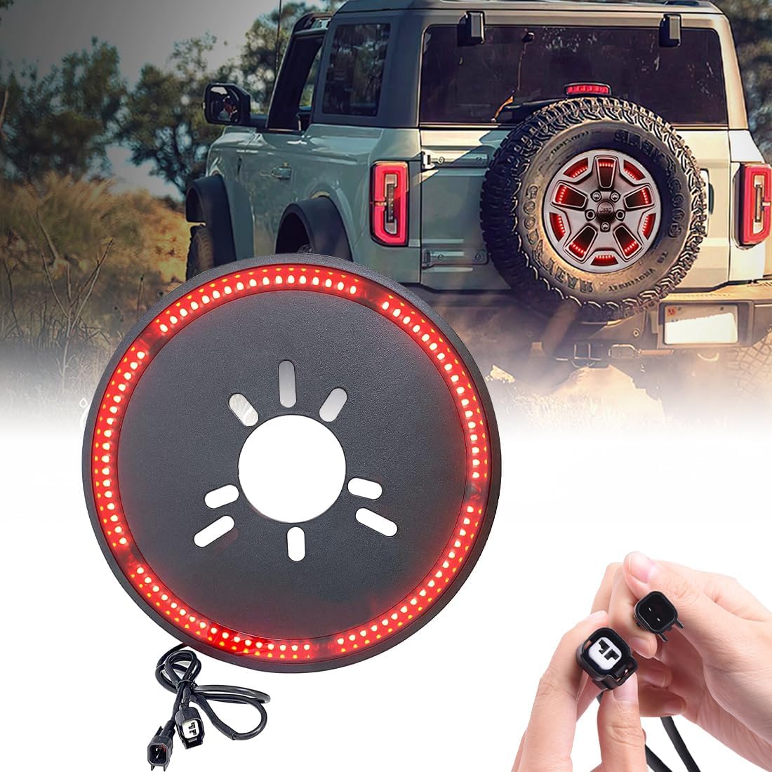 For bronco Spare Tire Brake tail light LED Third Stop Lamp Tire LED Ring Tail Wheel Lights Compatible with Ford Bronco 2021-2024 (2/4 Doors) Plug and Play