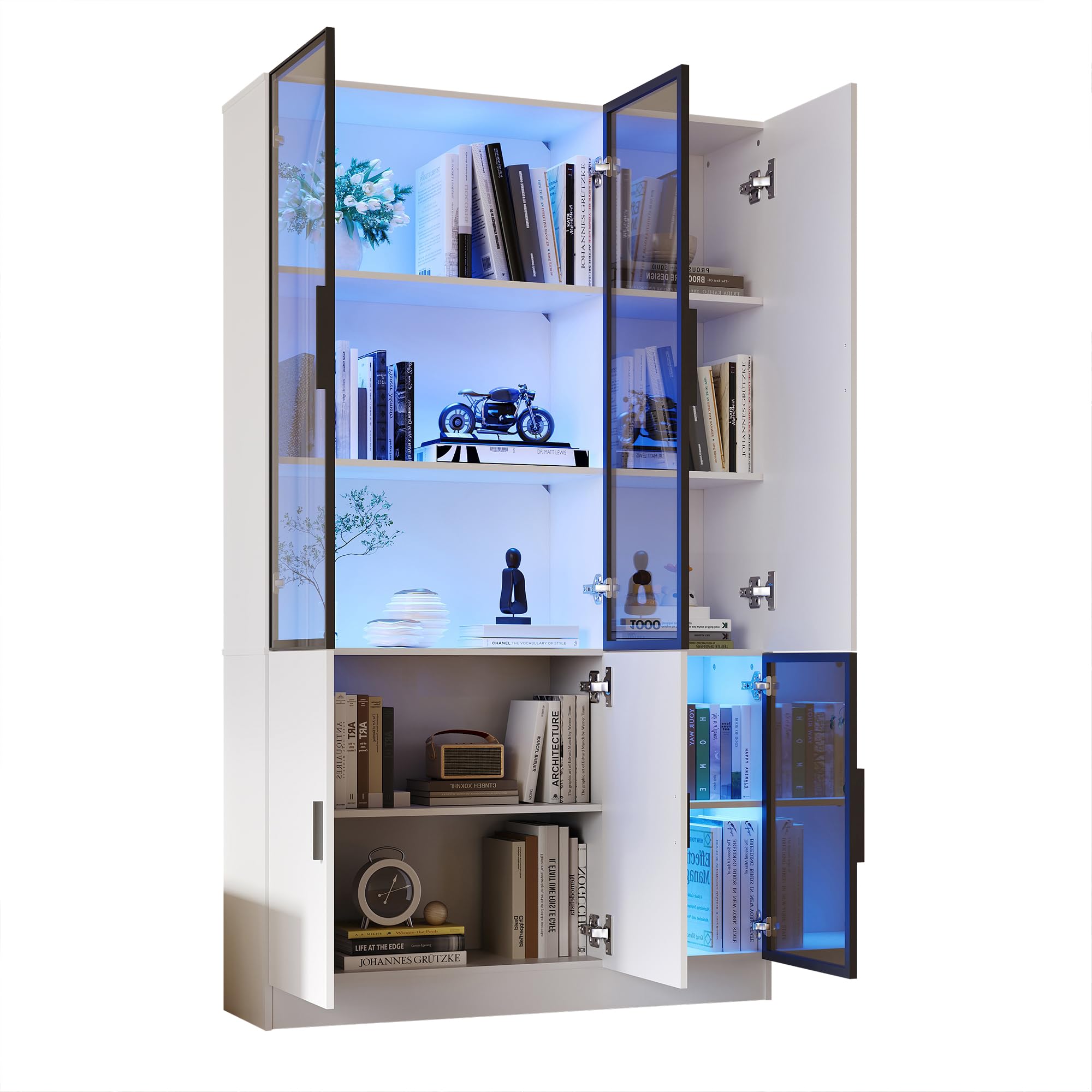 Lcoho Vitrina de cristal para puerta, 200 cm de alto, con luces LED, estantería para colección, dormitorio, salón, oficina, armario con puerta de cristal con marco de aluminio
