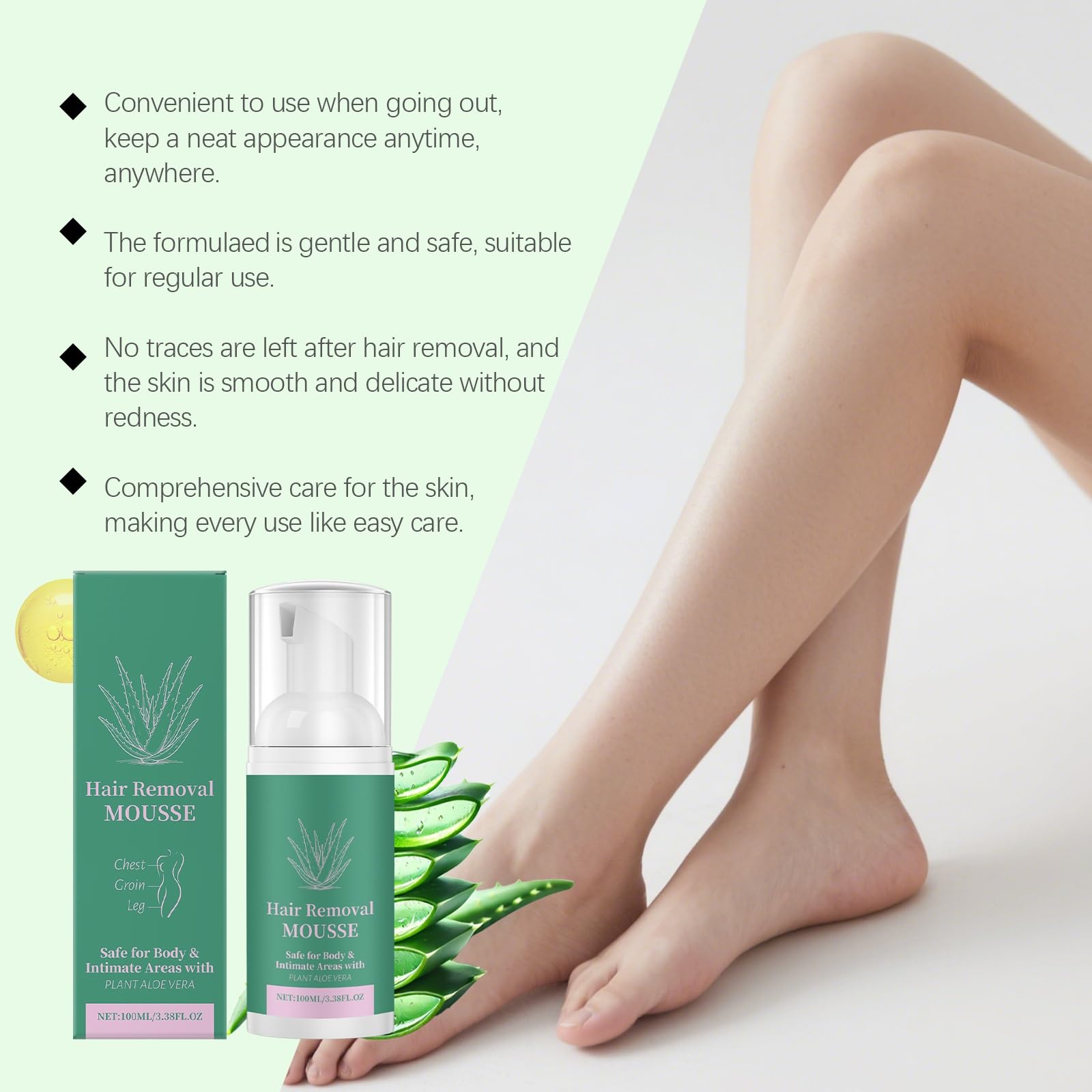 Aloe Vera pianka do depilacji włosów, delikatna i bezbolesna pianka do depilacji ciała, twarzy i okolic intymnych, szybko działający, nawilżający i nieklejący (8 szt.)