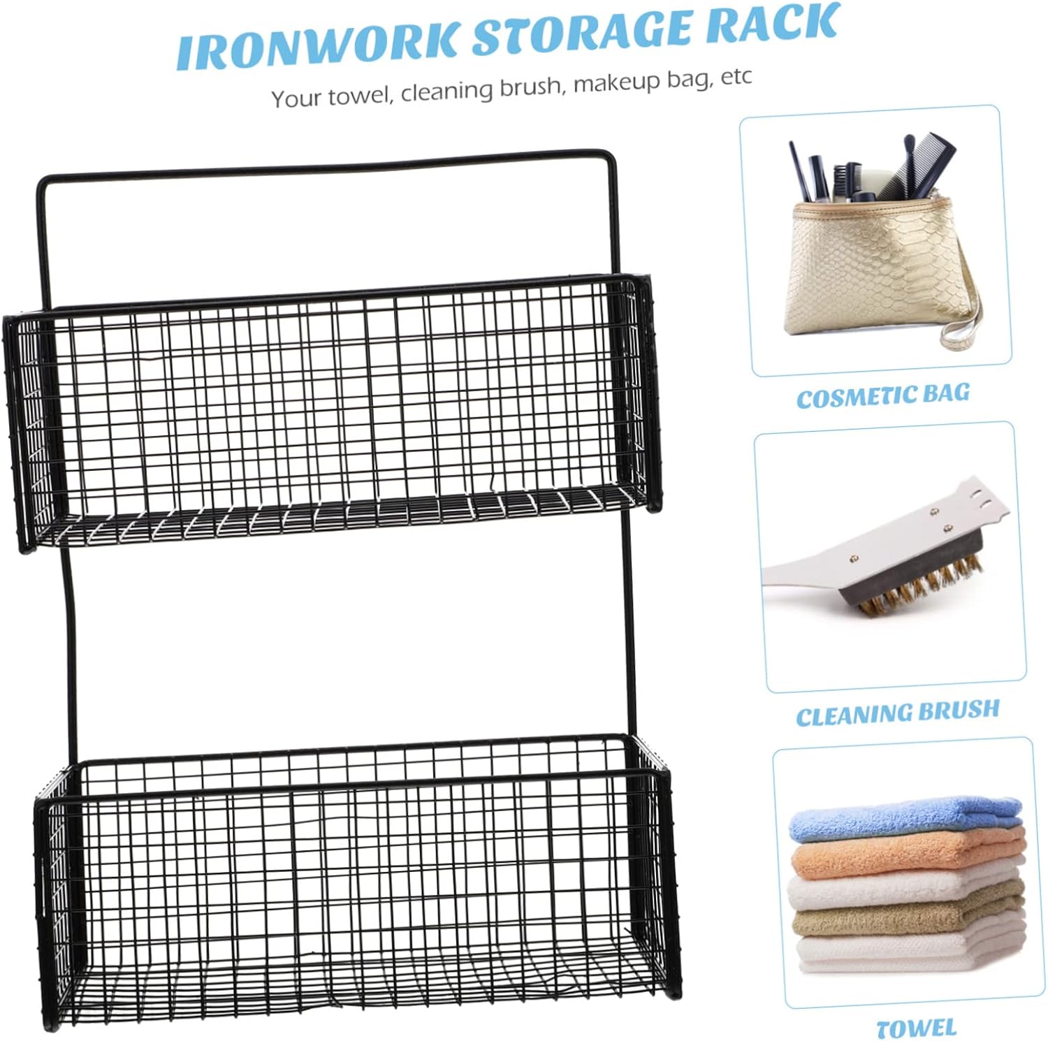 Bathroom -mounted Iron Storage Shelf for Toiletries Multi-function Organizer for Bathroom and Kitchen Double-layer Design