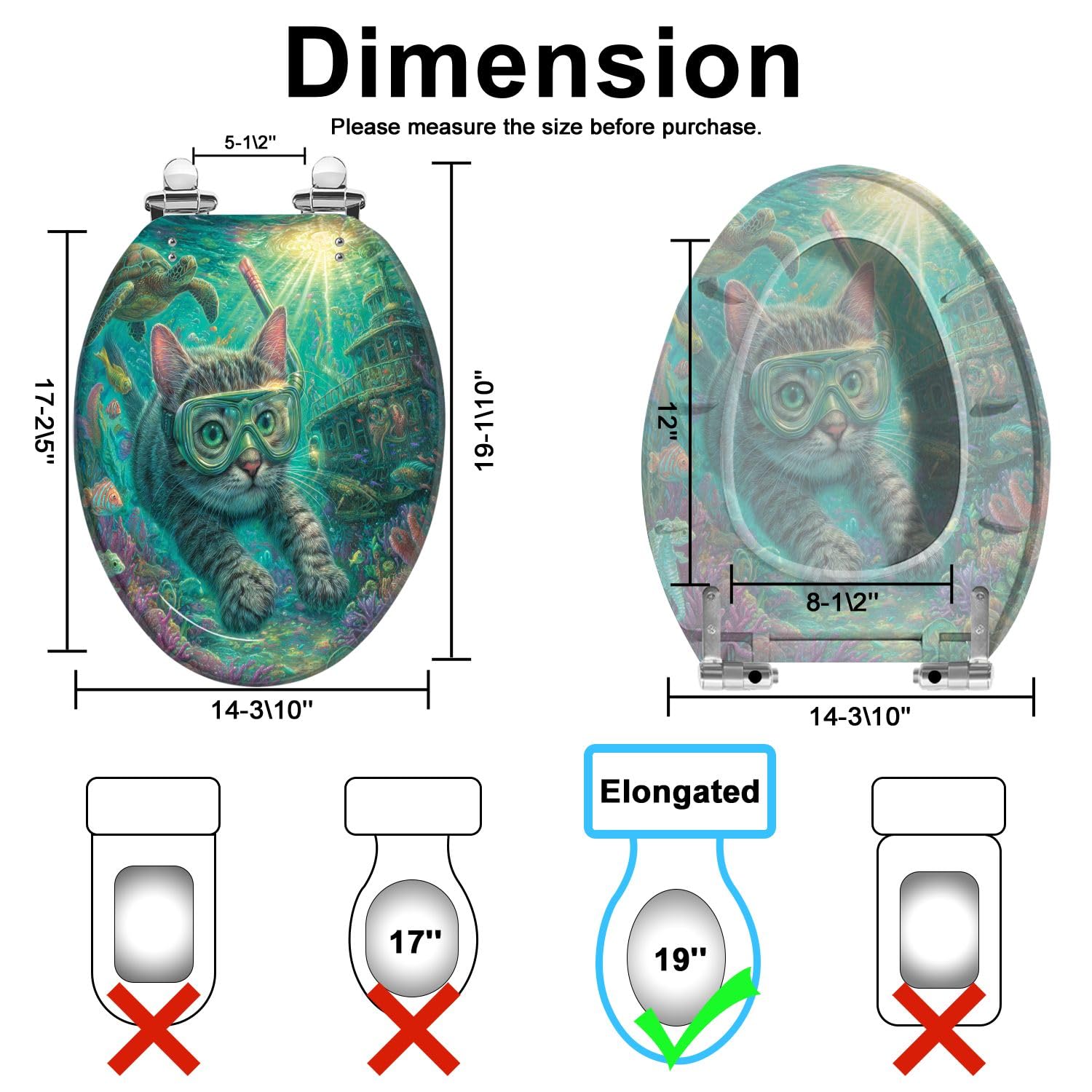 Asiento de inodoro alargado de resina con cierre suave.