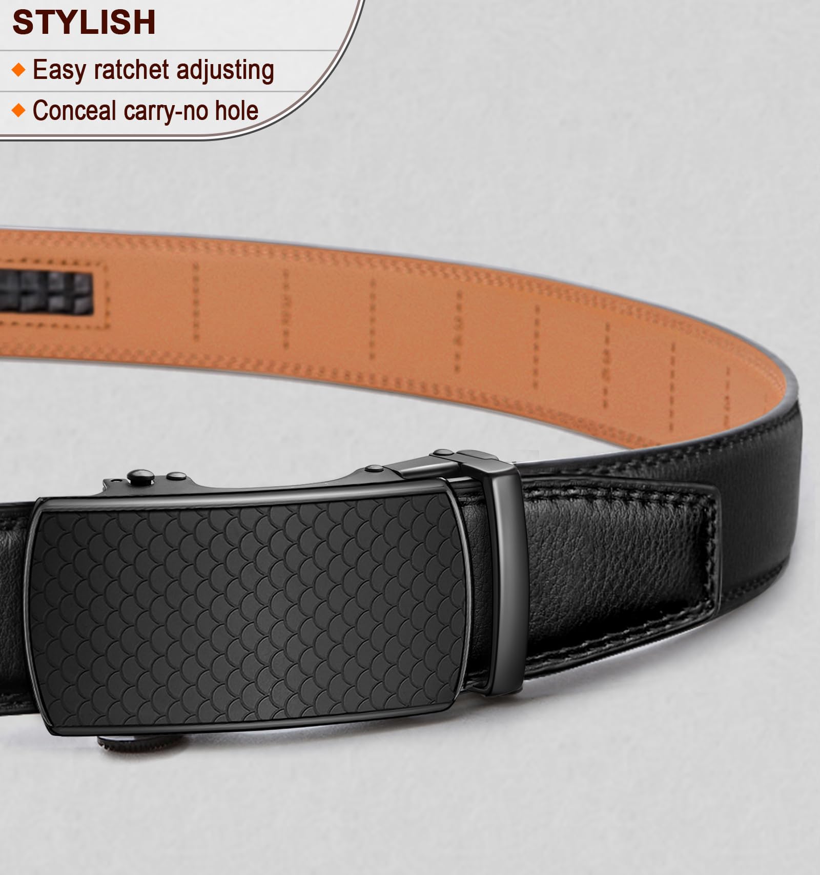 BULLIANT Cintura Uomo, Cintura Pelle Uomo Cricchetto Automatica Fibbia 35mm,Trim Regolabile per Adattars