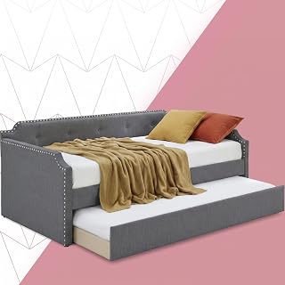 Click365 Bella dark gray tufted daybed with roll-out trundle