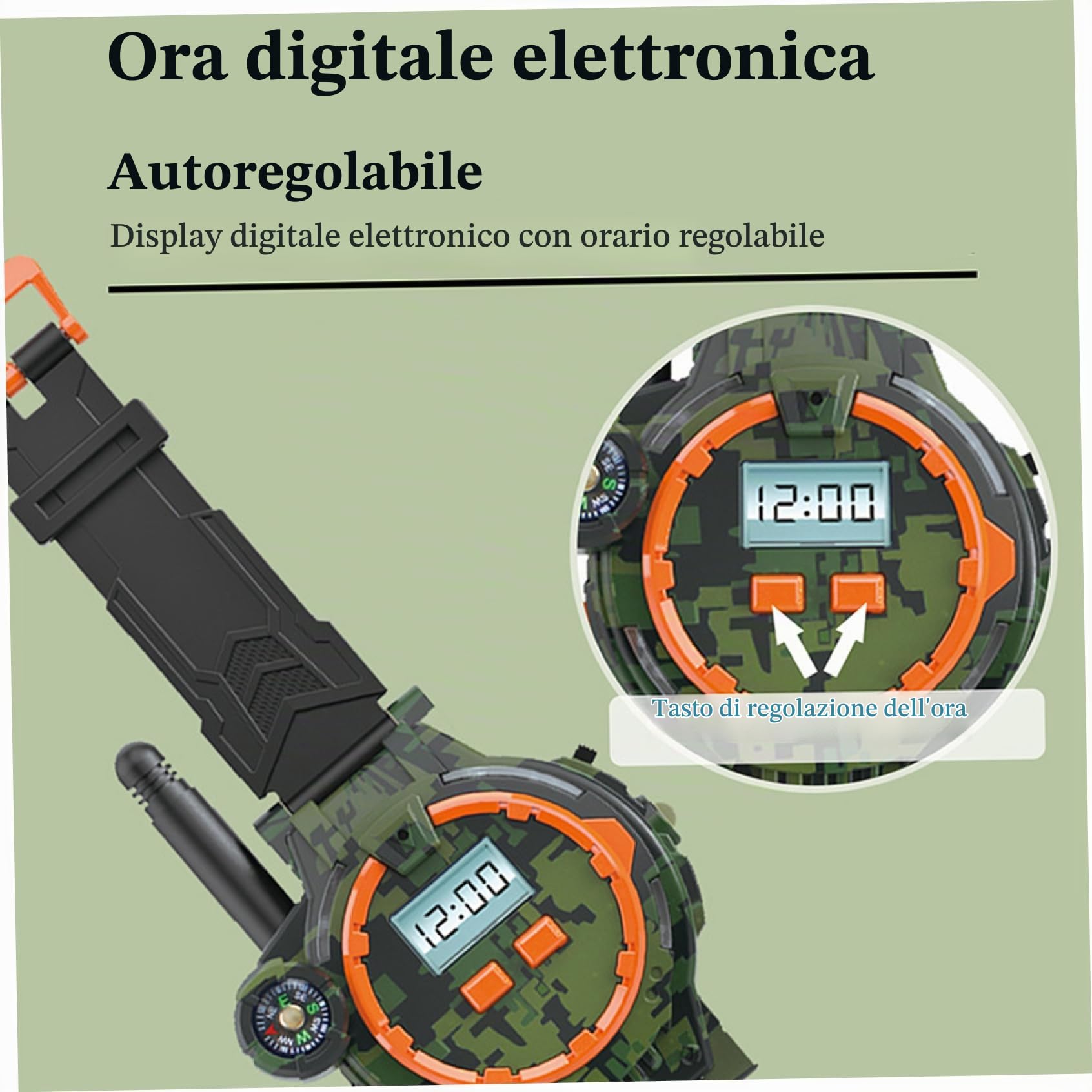 1 paio di walkie-talkie ricaricabili tramite USB per bambini, orologio walkie-talkie bidirezionale a lungo raggio con bussola, torcia elettrica e ora e data regolabili, attrezzatura da campeggio po
