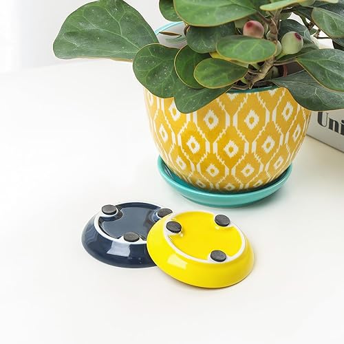 Miniatura 7 de Selamica Macetas de cerámica para suculentas con agujeros de drenaje, macetas pequeñas de 3.5 pulgadas para plantas de interior con platillos,