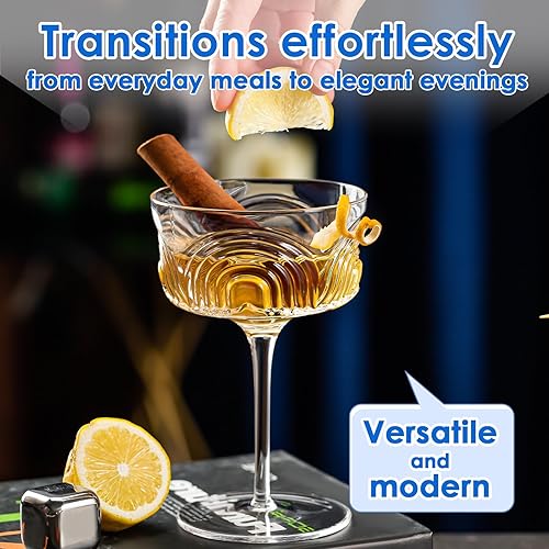 Miniatura 4 de Juego de 4 vasos Art Deco Coupé, vasos de Martini vintage, vasos de cóctel de cristal con tallo de 6.5 onzas, tazas de Margarita, copas de champán