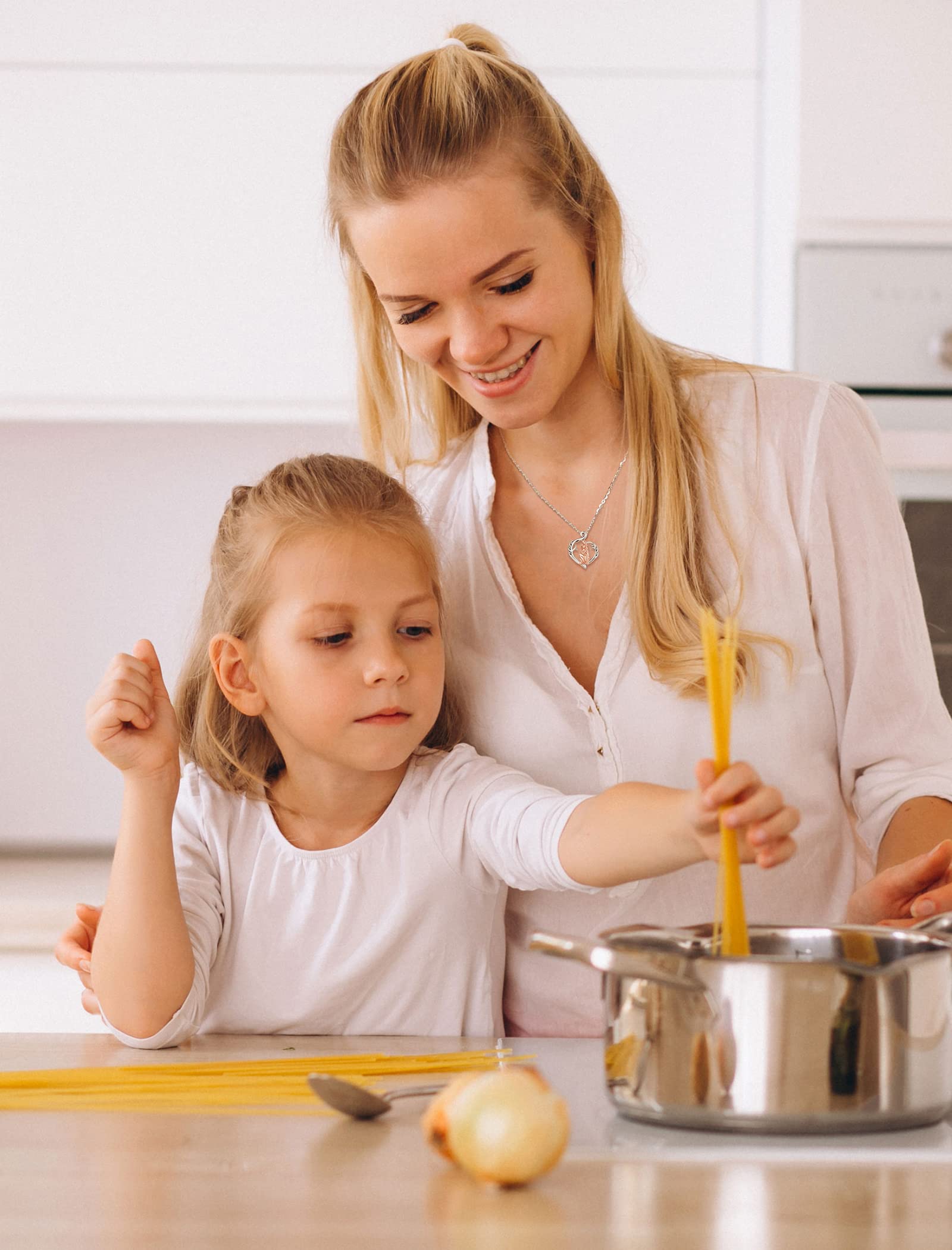 INFUSEU Regalo Mamma Collana, Mamma E Figlia Cuore Gioielli Argento 925 Ciondolo Chiama Regalo Per La Festa Della Mamma