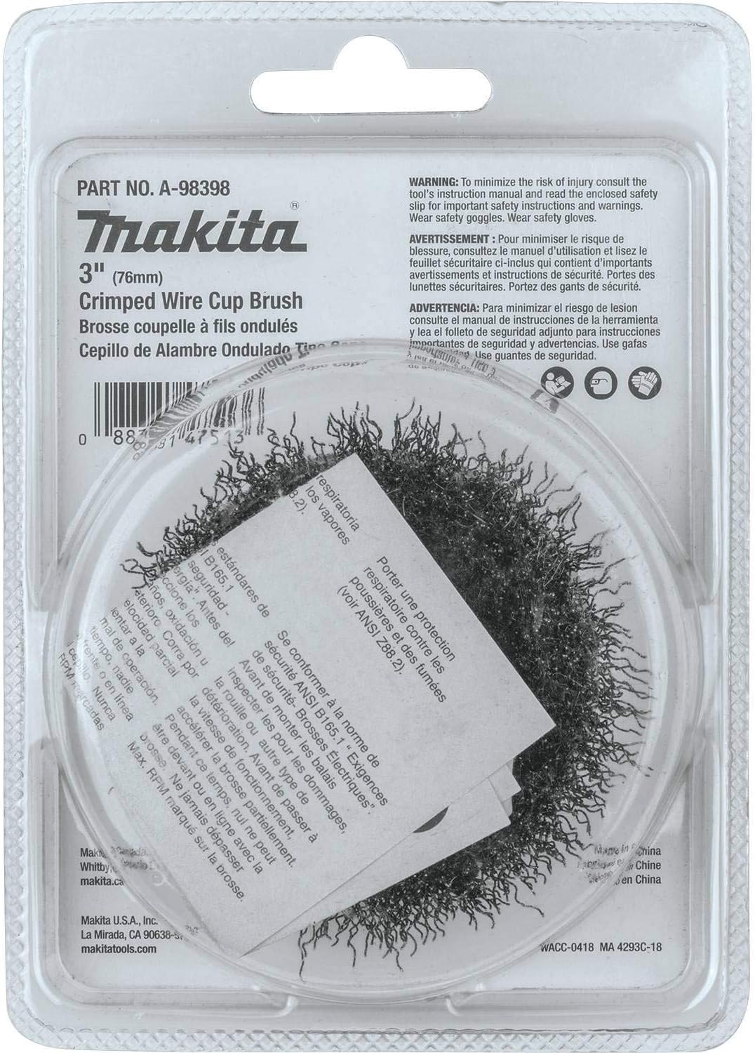 Makita A-98398 Cepillo de copa de alambre prensado de 3 pulgadas, 5/8 "-11