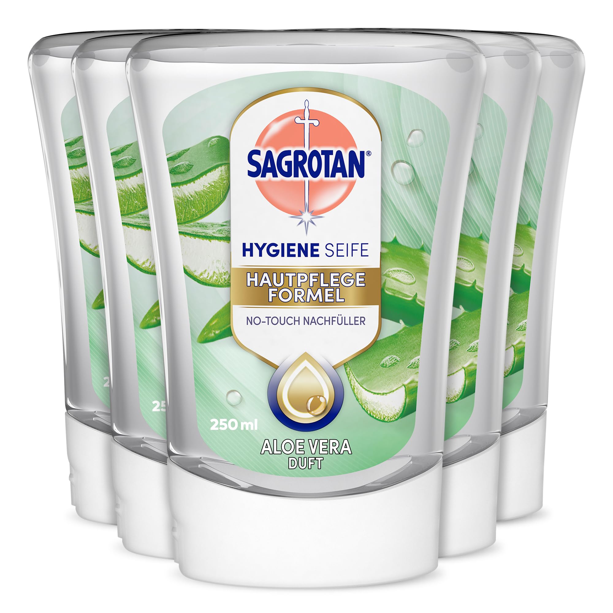 Sagrotan No-Touch Nachfüller Aloe Vera – Für den automatischen Seifenspender – 5 x 250 ml Handseife
