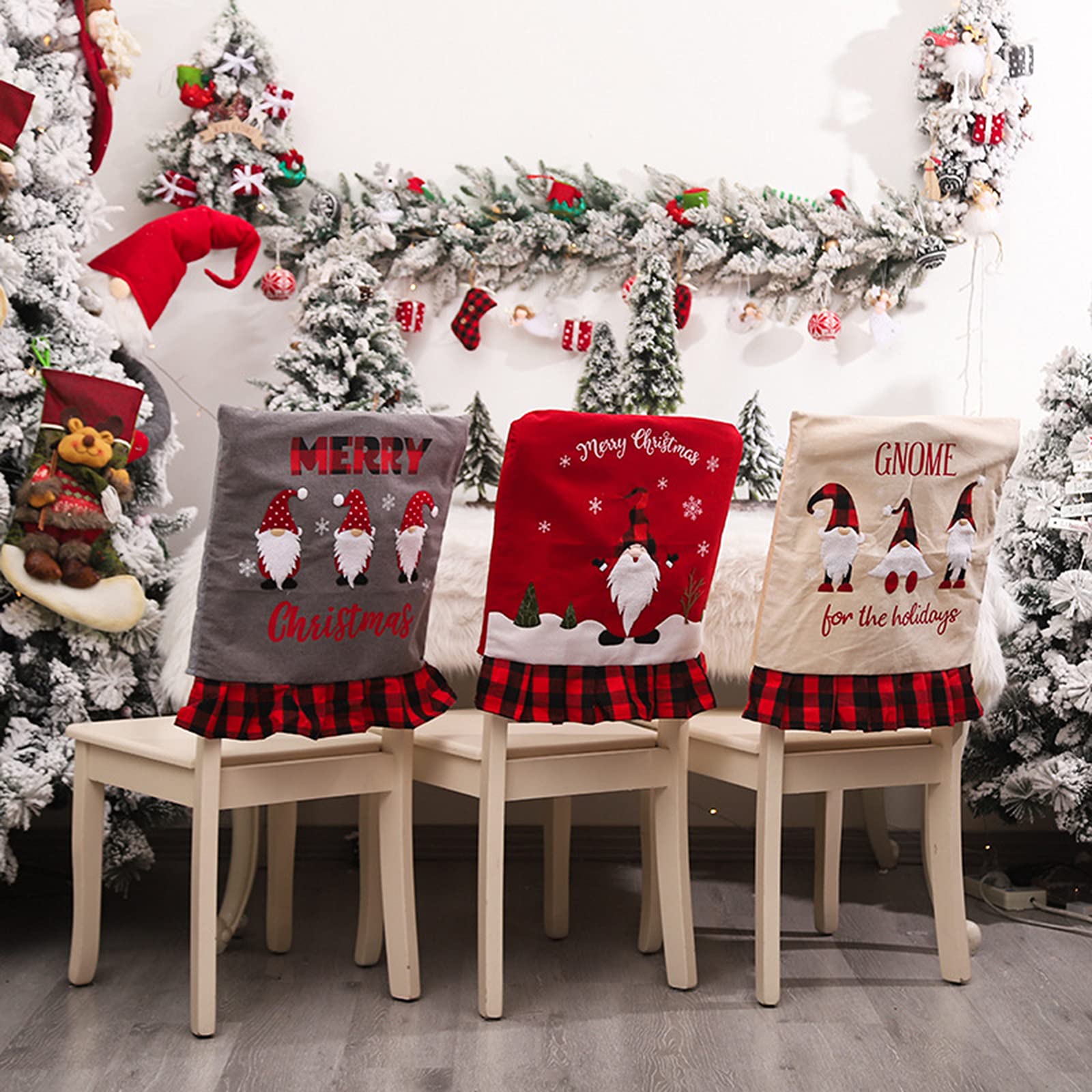 Juego de 3 fundas de silla de Navidad, para muñecas sin rostro, fundas para sillas de Navidad, para banquetes de Navidad, decoración de comedor o comedor