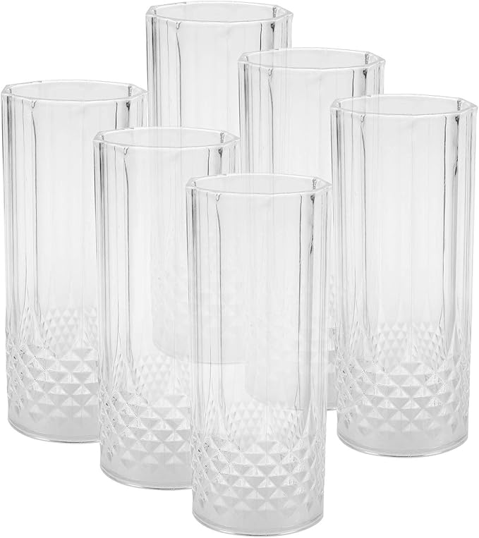 ASAB 6pk Crystal Effect Highball Glasses Tall Plastic Tumbler Set Safe