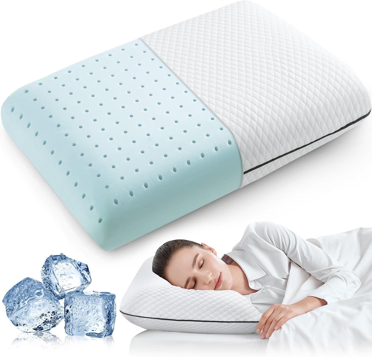 Soft Memory Foam Pillow for Back and Side Sleeper,Ventilated and Breathable Cooling Gel Pillow for Sleeping,Oeko-TEX & CertiPUR-US Double Certification,23.5x14x5 Inches (1 Pack)
