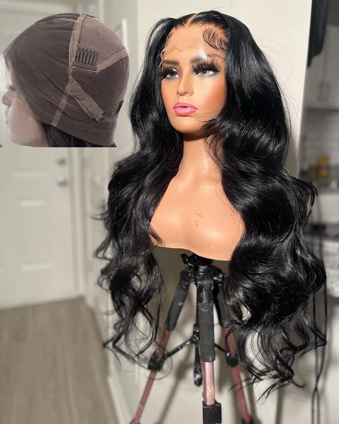 Body Wave 13×4 Transparent Lace Frontal Human Hair Wigs For Black Women Glueless Pre Plucked Bleached Knots Loose Wave Wavy Natural Hair Brazilian Remy 150% Density 18 Inch