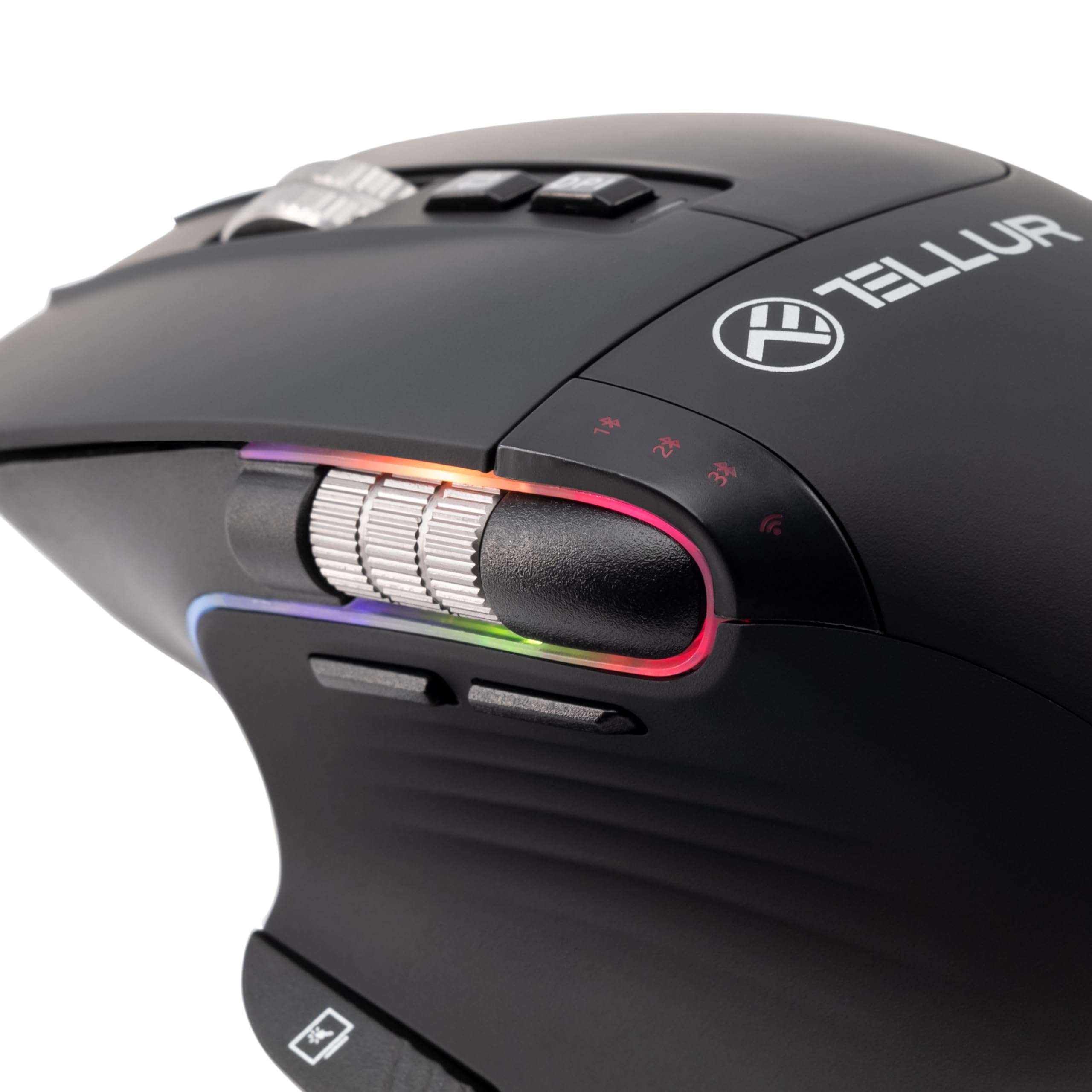 TELLUR Kabellose Maus, Lautloses Klicken, 1600 DPI – Wiederaufladbar Via USB-C, Mit RGB-Lichtband & Nano-Empfänger