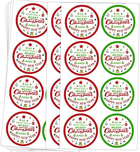 Etiquetas adhesivas de Feliz Navidad, calcomanías de Año Nuevo de 2 pulgadas, rojo y verde, tarjetas de vacaciones, sobres de regalo, etiquetas de