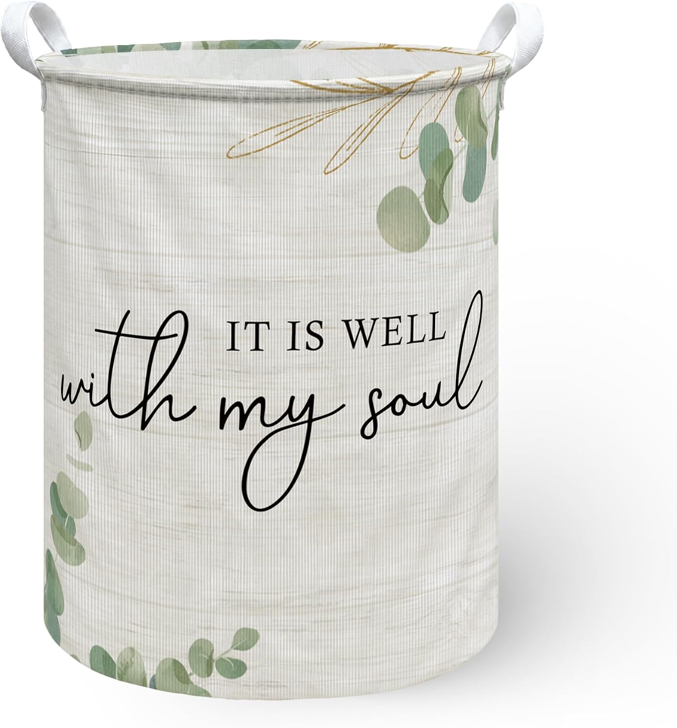 Christian Eucalyptus Laundry Hamper Basket, Sage Green Christian Home Decor Collapsible Laundry Bin Organizer Storage Basket, It is Well with My Soul Decor Dirty Clothes Hamper, 13.8x17.8inch