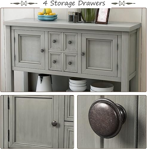 Miniatura 4 de Mesa de gabinete de almacenamiento para TV de 72 pulgadas, gabinete de estilo abierto, centro de entretenimiento, mesa consola de madera con 2