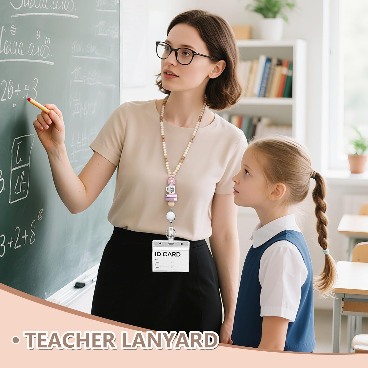Condition photo showing Good Condition for Teacher Lanyard with Id Holder, Retractable Lanyards for Id Badges Keys, Cute Wooden Beaded Lanyard for Women, Light Purple