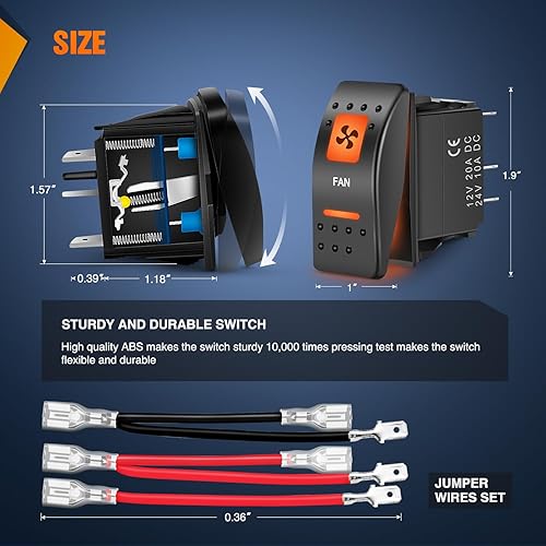 Miniatura 2 de Nilight Interruptor basculante para ventilador UTV, interruptor de barra de luz LED SPST de 5 pines con retroiluminación naranja de 12 V 24 V,