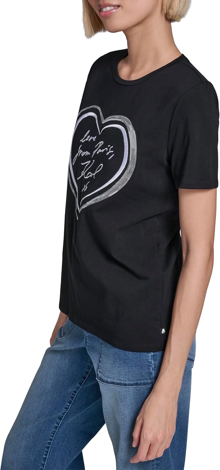 Karl Lagerfeld Women's Short Sleeve Crew Neck Logo T-Shirt