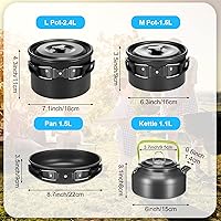 Vista 4 de Gejoy Kit de 42 utensilios de cocina para camping, ollas ligeras antiadherentes, recipiente de agua plegable y cubo, tazas de acero inoxidable